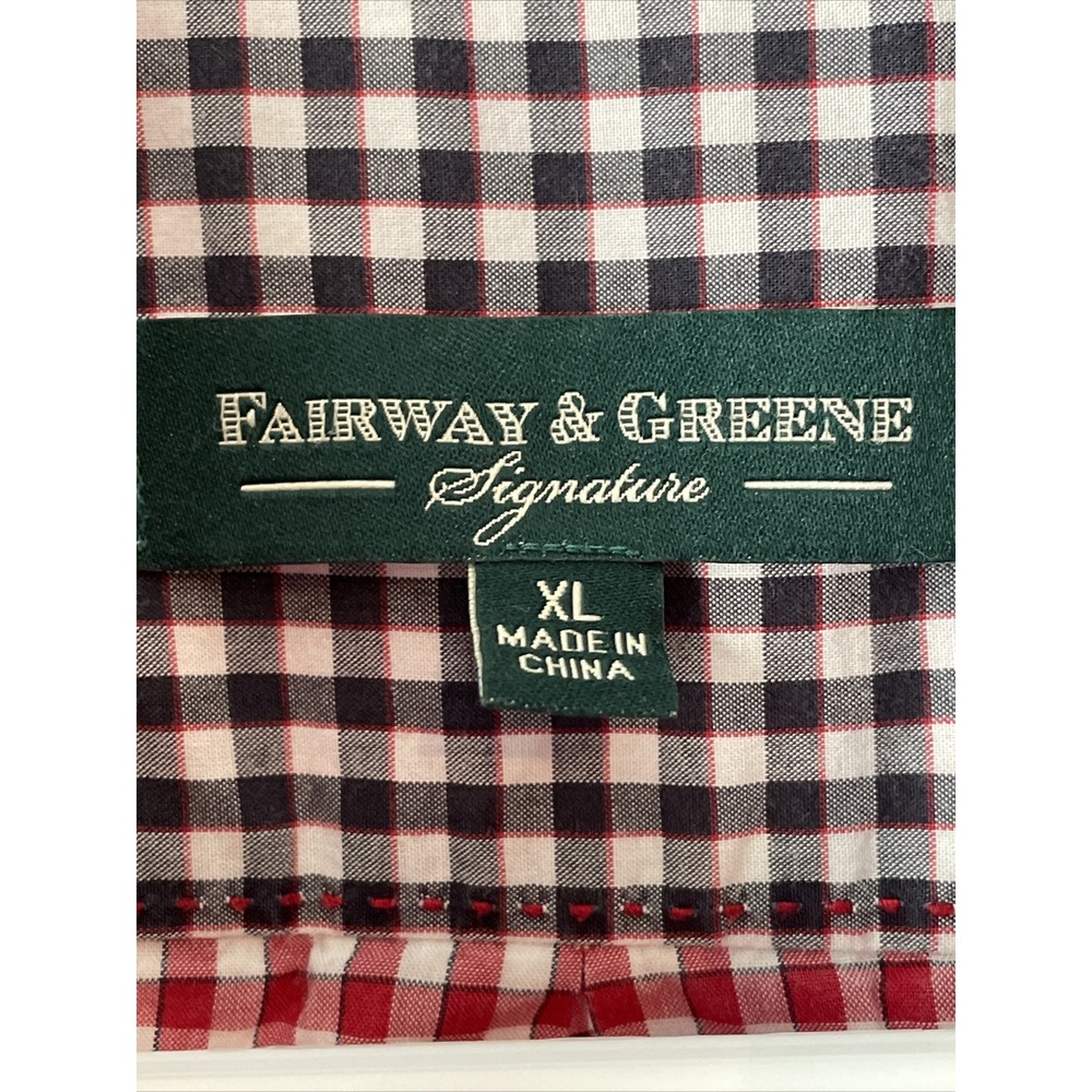 Fairway & Greene Mens Button Up Shirt Cotton XLarge Red White Check Long Sleeve - Picture 7 of 16